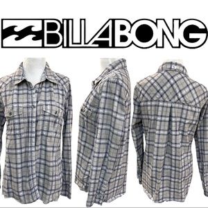 Billabong Women's Gray and White Checkered Button Down Shirt